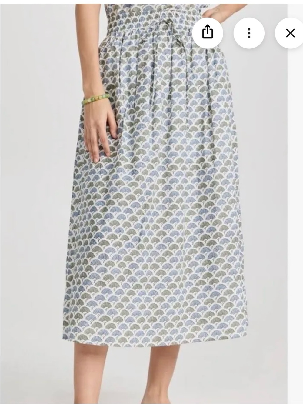 Smocked Waist A-Line Midi Skirt in Blue and Sage